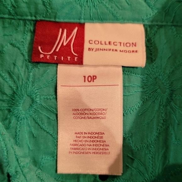 COLLECTION BY JENNIFER MOORE Eyelet Cut-Out Button-down Shirt, Green, Size 10P - Picture 8 of 11